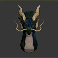 Detailed 3D Fantasy Dragon Head Model With Blue Green And Gold Accents