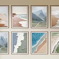 Abstract Landscape Paintings Featuring Mountain Beach Wave Elements And Framed Natural Tones Panels