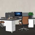 Modern Office Desk With Computer Monitor Green Plant And Ergonomic Chair