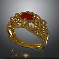 Exquisite Gold Ring With Red Gemstone And Intricate Floral Design Details