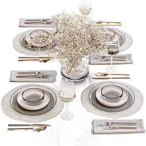 Modern Tableware Vase Ornaments Tableware Combination 3d model