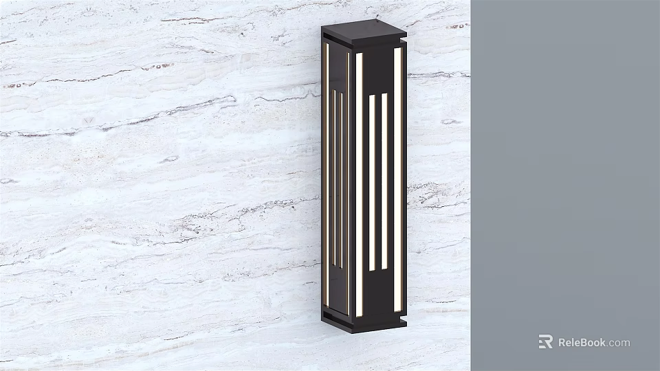 Modern Black Metal Frame Wall Lamp With White Light Strips On Marble Wall 3d model 