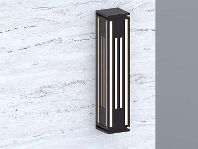 Modern Black Metal Frame Wall Lamp With White Light Strips On Marble Wall 3d model