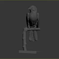 Decorative Gray Bird Statue Perched On Branch Stand With Square Base 3d model