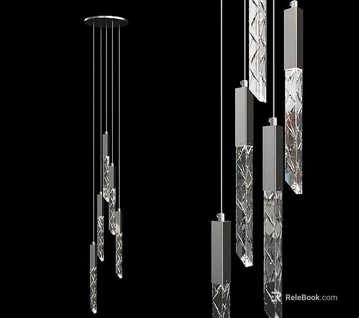 Sleek Modern Crystal Pendant Light with Metal Stems and Hanging Droplet Design 3d model 