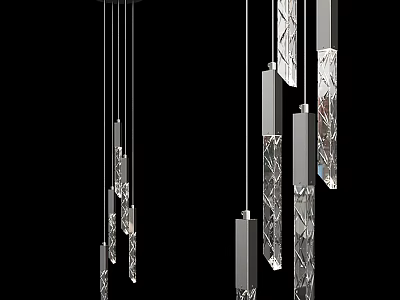 Sleek Modern Crystal Pendant Light with Metal Stems and Hanging Droplet Design 3d model