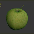 Ripe Juicy Fresh Green Apple With Stem On Dark Background