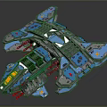 Futuristic Sci-Fi Spaceship Model With Blue Gray Body And Yellow Red Accents