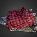 Vintage Red Gray Green Plaid Fabric Pieces Folded Textured Rustic Stack 3d model