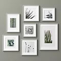 Wall Art Prints With Cactus Succulent Leaf Designs White Mat Black Frame On Wall 3d model