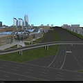 Modern Elevated Curved Bridge In Urban Cityscape With Glass Roof Buildings And Roads