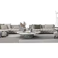 Modern Light Gray Sofa With Pillows And Marble Coffee Table Set On Area Rug 3d model