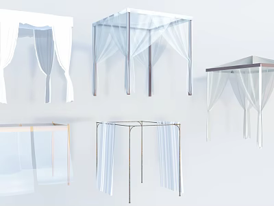 Ceiling Canopies Various Design Styles With White Sheer Fabric And Metal Frames 3d model