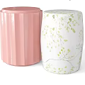 Decorative Pink Vertical Striped Stool And White Green Leaf Branch Pattern Stool 3d model