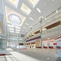 Modern Bank Hall Open Space With Marble Flooring Glass Curtain Walls Chandelier Counters And Seats