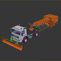 Orange And White Utility Truck With Front Plow And Rear Specialized Equipment