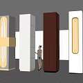 Modern Interior Pillars Featuring Various Designs Wooden Texture Grid Pattern And Lighting Elements