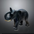 Detailed Standing Blue Elephant Sculpture With Ivory Tusks On Dark Background