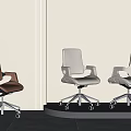 Modern Office Chair in Brown White Light Gray with High Back Armrests Metal Base and Wheels
