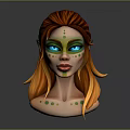 Elf Fantasy Character with Orange Yellow Hair Green Face Paint Blue Eyes and Pointed Ears