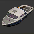 Blue And White Yacht With Sleek Design And Cockpit