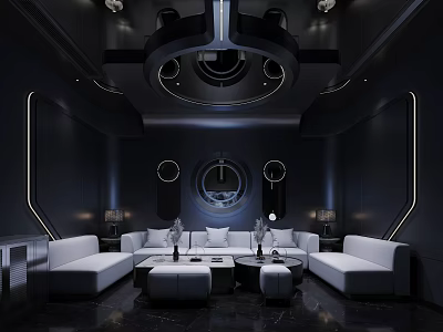 Hi Tech Modern KTV Interior With White Sofas And Lights 3d model