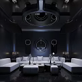Hi Tech Modern KTV Interior With White Sofas And Lights