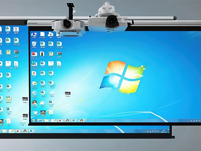 Projection Monitoring System with Surveillance Camera Mounted on Ceiling and Display Screen Showing Windows Interface 3d model