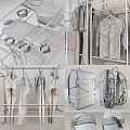 Retail Clothing Display Featuring Mannequin Coat Shirt and Pants on Hanging Racks