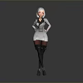 Child With White Short Hair Pink Cheeks Wearing Grey Dress Black Boots Standing Pose