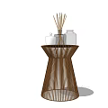 Brown Woven Round Side Table With Reed Diffuser And Decorative Bottles 3d model