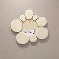 White Petal Shaped Mirror On Light Gray Textured Wall Reflecting Indoor Sofa 3d model