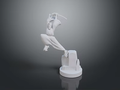 White 3D Warrior Character Model Holding Sword in Dynamic Pose on Rock Base 3d model