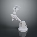 White 3D Warrior Character Model Holding Sword in Dynamic Pose on Rock Base