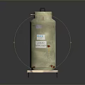 Metal LPG Cylinder On Small Platform With Valves And Safety Labels