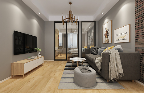 Nordic Apartment Single Apartment Living Room Bedroom 3d model