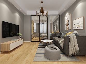 Nordic Apartment Single Apartment Living Room Bedroom 3d model