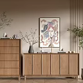 Wooden Entryway Cabinet And Sideboard With Natural Interior Decorative Vases Artwork And Plants