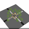 Municipal Road Intersection With Traffic Signs Direction Indicators Zebra Crossings And Trees