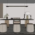Elegant Modern Tea Table With Chairs Stools And Table Lamp For Home Interior 3d model