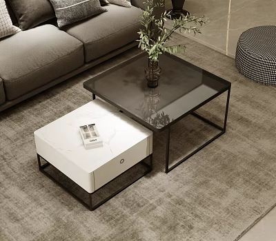 Stylish Nested Coffee Tables With Glass And Marble Tops Metal Frame In Living Room 3d model