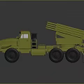 Olive Green Military Truck With Rocket Launcher And Six Wheeled Structure