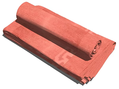Soft Red Cotton Towels Neatly Rolled and Stacked for Bathroom Use 3d model