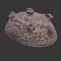 Ancient Bronze Cover With Intricate Ornate Patterns And Protruding Decorative Knobs 3d model