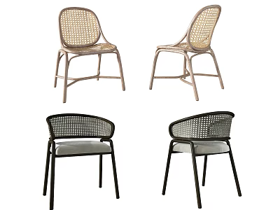 Stylish Leisure Chairs With Woven Backrest Metal Frame And Padded Seat In Brown Tones 3d model