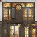 Vintage Stained Glass Wooden Doors With Intricate Patterns And Decorative Windows