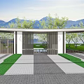 Modern Minimalist Entrance Gate With Column Structure Landscaped Greenery Grass And Paved Path