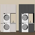 Modern Built in Washing Machine Units with Double Stacked White and Gray Cabinets