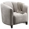 Gray Modern Single Sofa With Comfortable Fabric And Knitted Blanket
