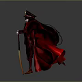 Anime Style Character Costume With Red Flowing Cape Ornate Hat And Decorative Staff
